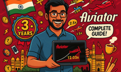 Cartoon header image showing Rahul Ramsi's complete guide to Aviator game with 3 years experience, Indian gaming expert with Mumbai background